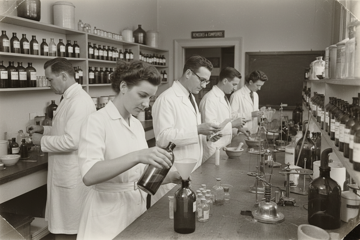 Jobs in Pharma als foto im Stil der 1940